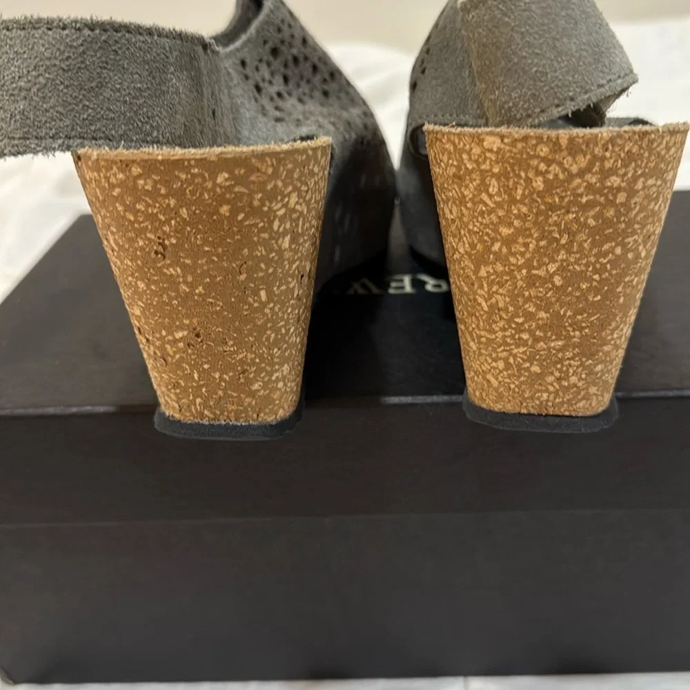 A. Giannetti | Suede Velcro Strap Cork Wedge Sandals | Size 9 Made in Italy